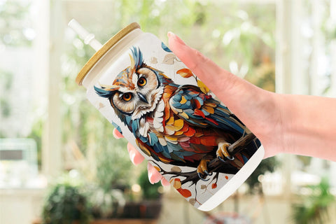 Glass Can 3D Owl Painting Sublimation artnoy 