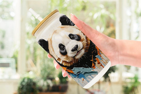 Glass Can 3D Panda Painting Sublimation artnoy 