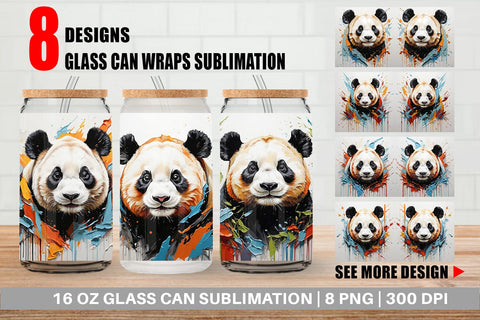Glass Can 3D Panda Painting Sublimation artnoy 