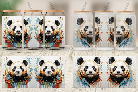 Glass Can 3D Panda Painting Sublimation artnoy 