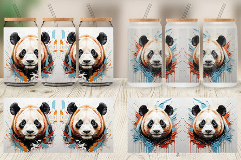 Glass Can 3D Panda Painting Sublimation artnoy 