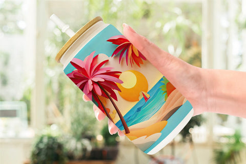 Glass Can 3D Paper cut Beach Summer Sublimation artnoy 