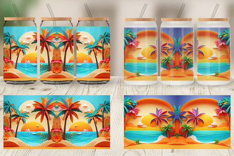 Glass Can 3D Paper cut Beach Summer Sublimation artnoy 