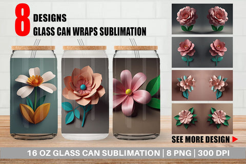 Glass Can 3D Paper Cut Flower Sublimation artnoy 