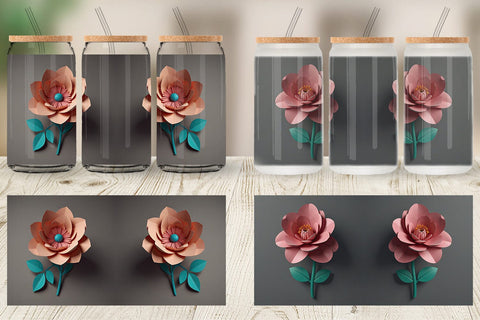 Glass Can 3D Paper Cut Flower Sublimation artnoy 