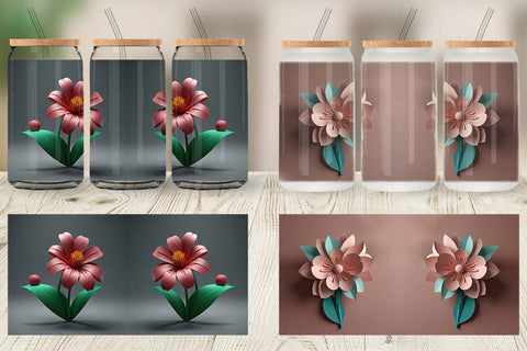 Glass Can 3D Paper Cut Flower Sublimation artnoy 
