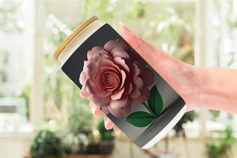 Glass Can 3D Paper Cut Flower Sublimation artnoy 