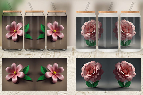 Glass Can 3D Paper Cut Flower Sublimation artnoy 