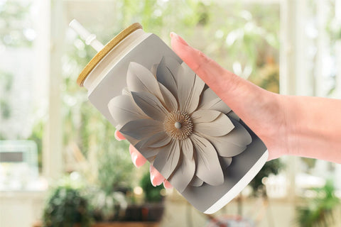 Glass Can 3D Paper Cut White Flower Sublimation artnoy 