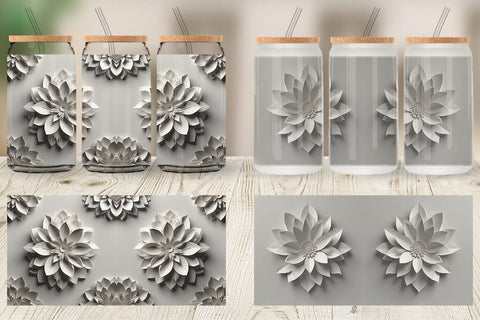 Glass Can 3D Paper Cut White Flower Sublimation artnoy 