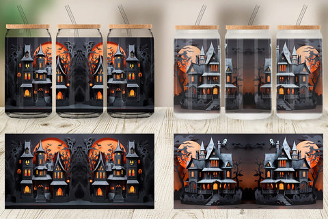 Glass Can 3D Paper Haunted House Sublimation artnoy 
