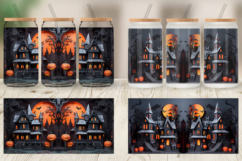 Glass Can 3D Paper Haunted House Sublimation artnoy 