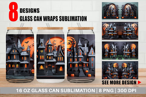 Glass Can 3D Paper Haunted House Sublimation artnoy 