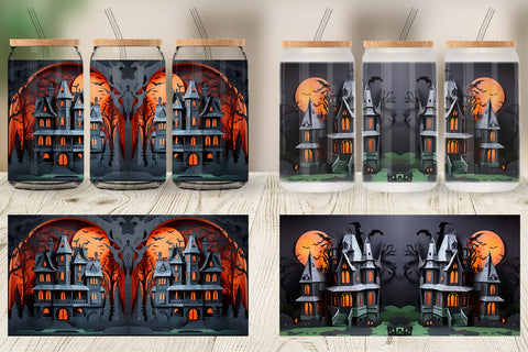 Glass Can 3D Paper Haunted House Sublimation artnoy 