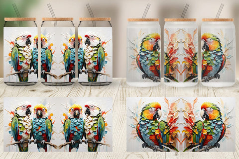 Glass Can 3D Parrot Painting Sublimation artnoy 