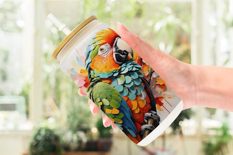 Glass Can 3D Parrot Painting Sublimation artnoy 