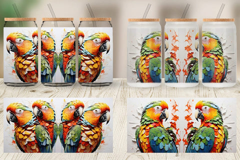 Glass Can 3D Parrot Painting Sublimation artnoy 