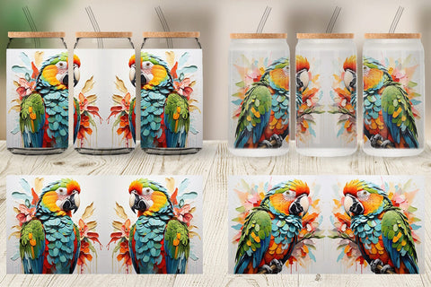 Glass Can 3D Parrot Painting Sublimation artnoy 