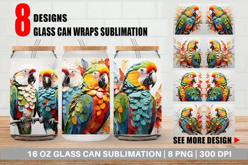 Glass Can 3D Parrot Painting Sublimation artnoy 