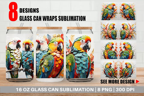 Glass Can 3D Parrot Painting Sublimation artnoy 