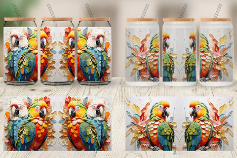 Glass Can 3D Parrot Painting Sublimation artnoy 