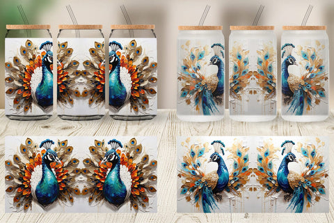 Glass Can 3D Peacock Painting Sublimation artnoy 