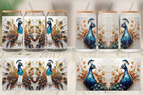 Glass Can 3D Peacock Painting Sublimation artnoy 