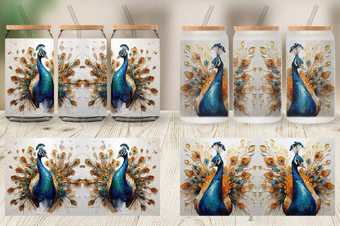 Glass Can 3D Peacock Painting Sublimation artnoy 