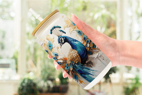 Glass Can 3D Peacock Painting Sublimation artnoy 