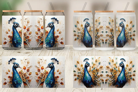 Glass Can 3D Peacock Painting Sublimation artnoy 