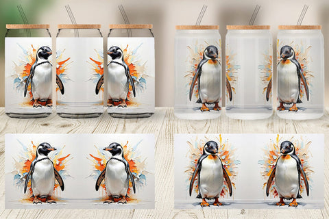Glass Can 3D Penguin Painting Sublimation artnoy 