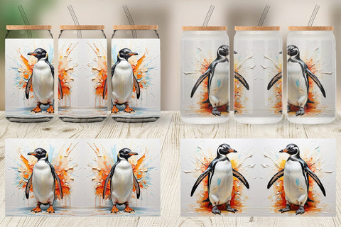 Glass Can 3D Penguin Painting Sublimation artnoy 