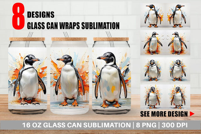 Glass Can 3D Penguin Painting Sublimation artnoy 