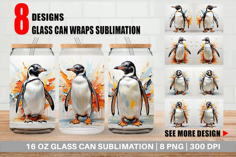 Glass Can 3D Penguin Painting Sublimation artnoy 