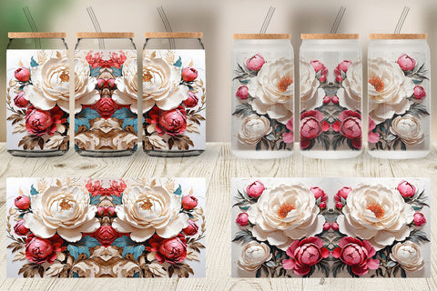 Glass Can 3D Peony Flower Sublimation artnoy 