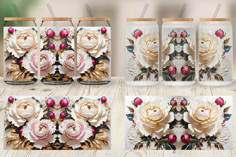 Glass Can 3D Peony Flower Sublimation artnoy 