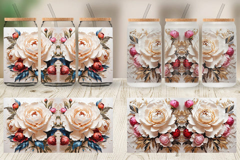 Glass Can 3D Peony Flower Sublimation artnoy 