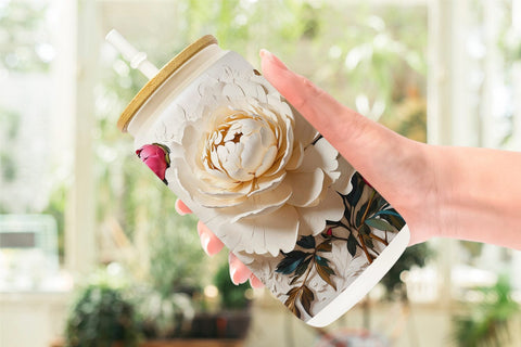 Glass Can 3D Peony Flower Sublimation artnoy 