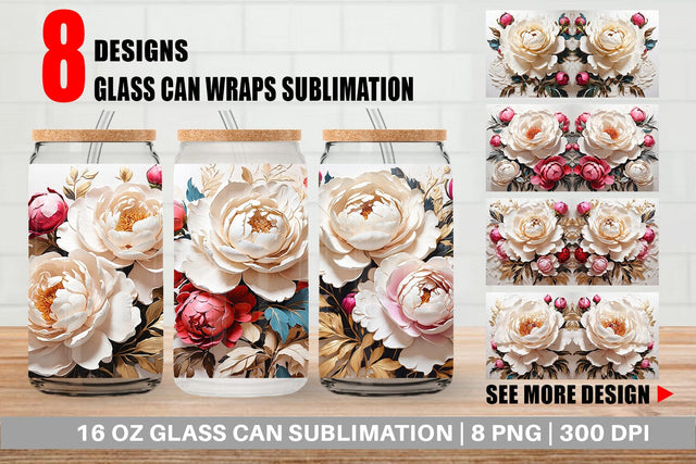 Glass Can 3D Peony Flower Sublimation artnoy 