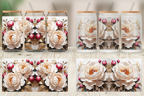 Glass Can 3D Peony Flower Sublimation artnoy 