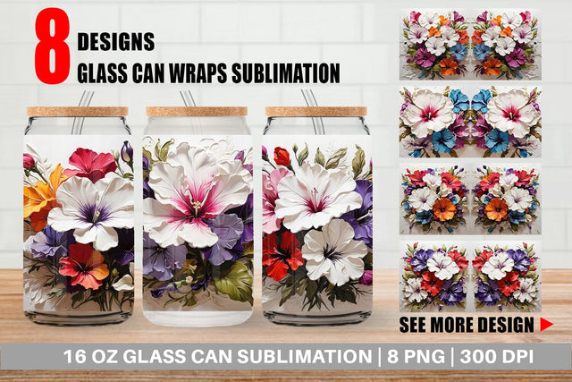 Glass Can 3D Petunia Flower Sublimation artnoy 
