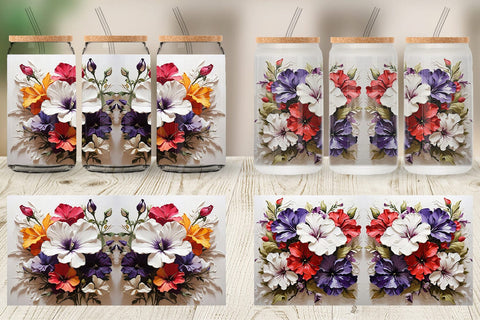 Glass Can 3D Petunia Flower Sublimation artnoy 