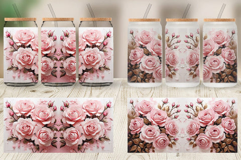Glass Can 3D Pink Rose Sublimation artnoy 