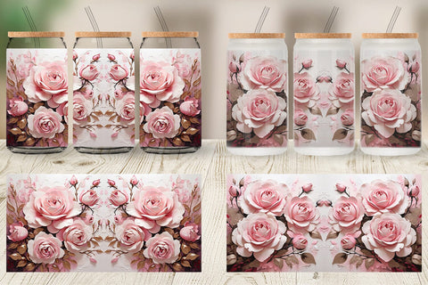 Glass Can 3D Pink Rose Sublimation artnoy 