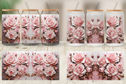 Glass Can 3D Pink Rose Sublimation artnoy 