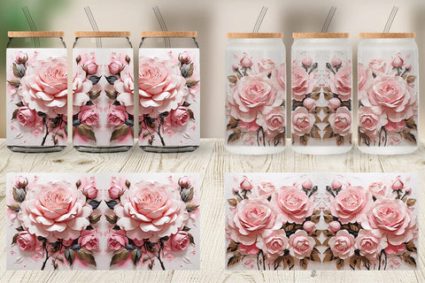 Glass Can 3D Pink Rose Sublimation artnoy 