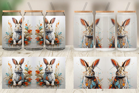 Glass Can 3D Rabbit Painting Sublimation artnoy 