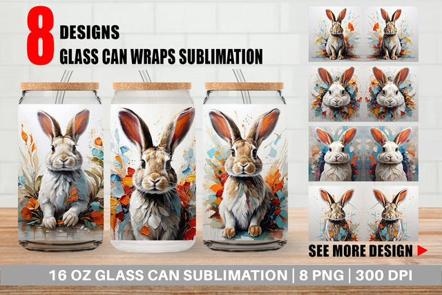 Glass Can 3D Rabbit Painting Sublimation artnoy 