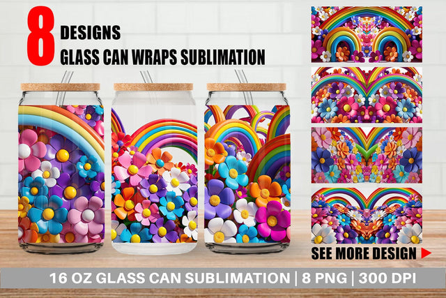 Glass Can 3D Rainbow Flower Sublimation artnoy 