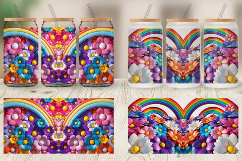 Glass Can 3D Rainbow Flower Sublimation artnoy 